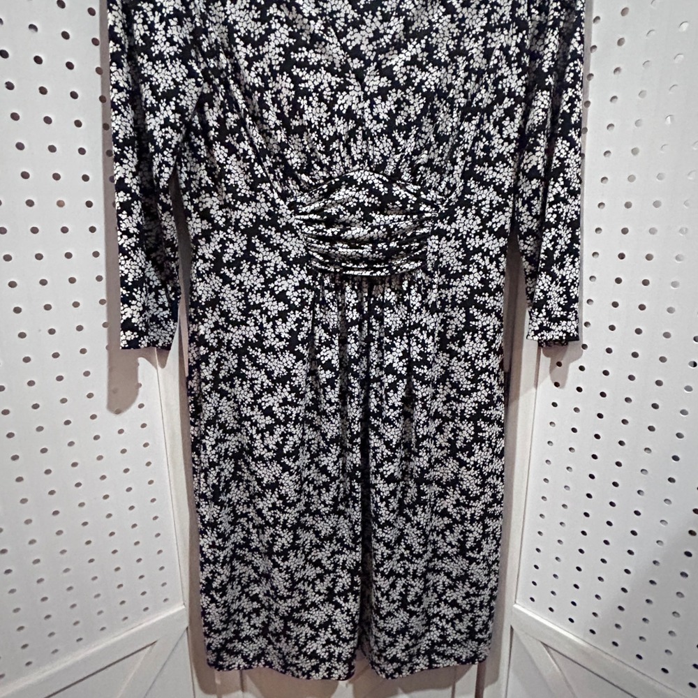 Jessica Howard Black‎ White Floral Print Ruched Waist Midi Dress Size 8